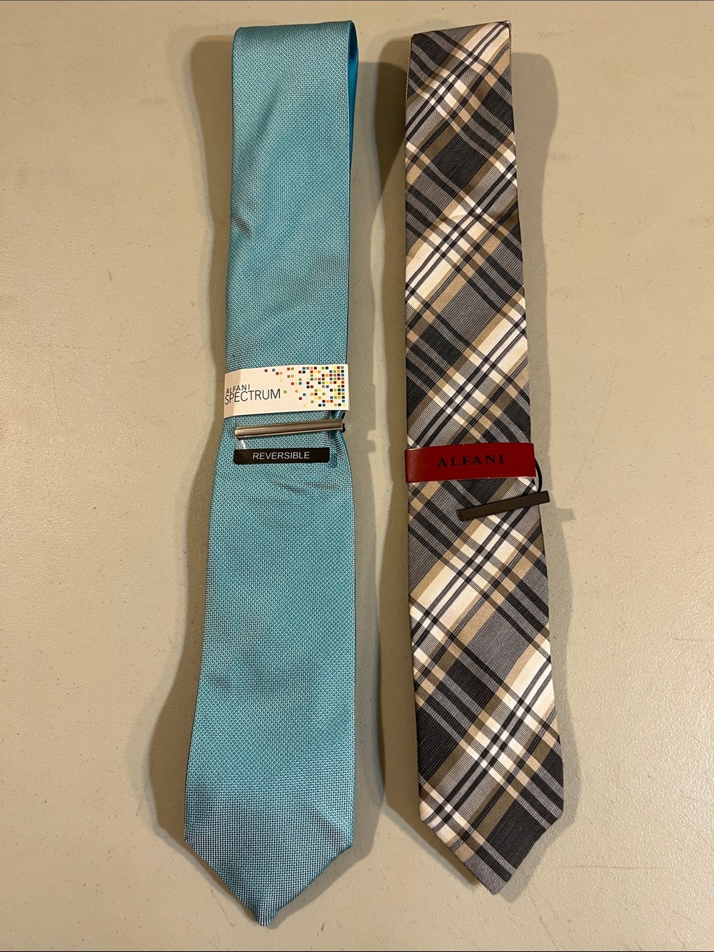 Alfani Teal Reversible Tie & Alfani Gray Plaid Tie